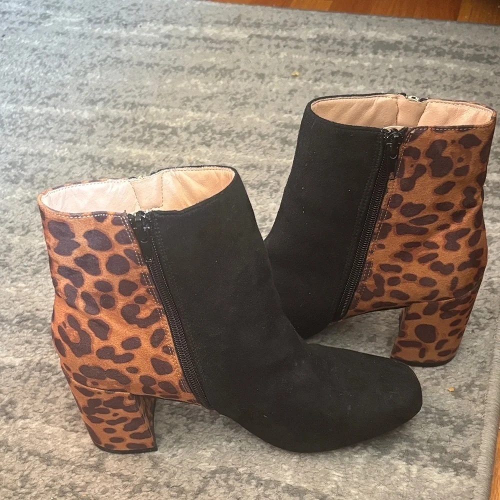 Leopard and Black Ankle Booties size 8